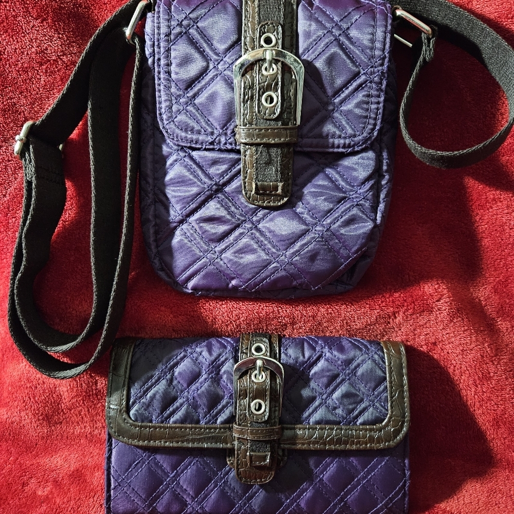 No Brand Purple Quilted Crossbody with matching Wallet-Bundled